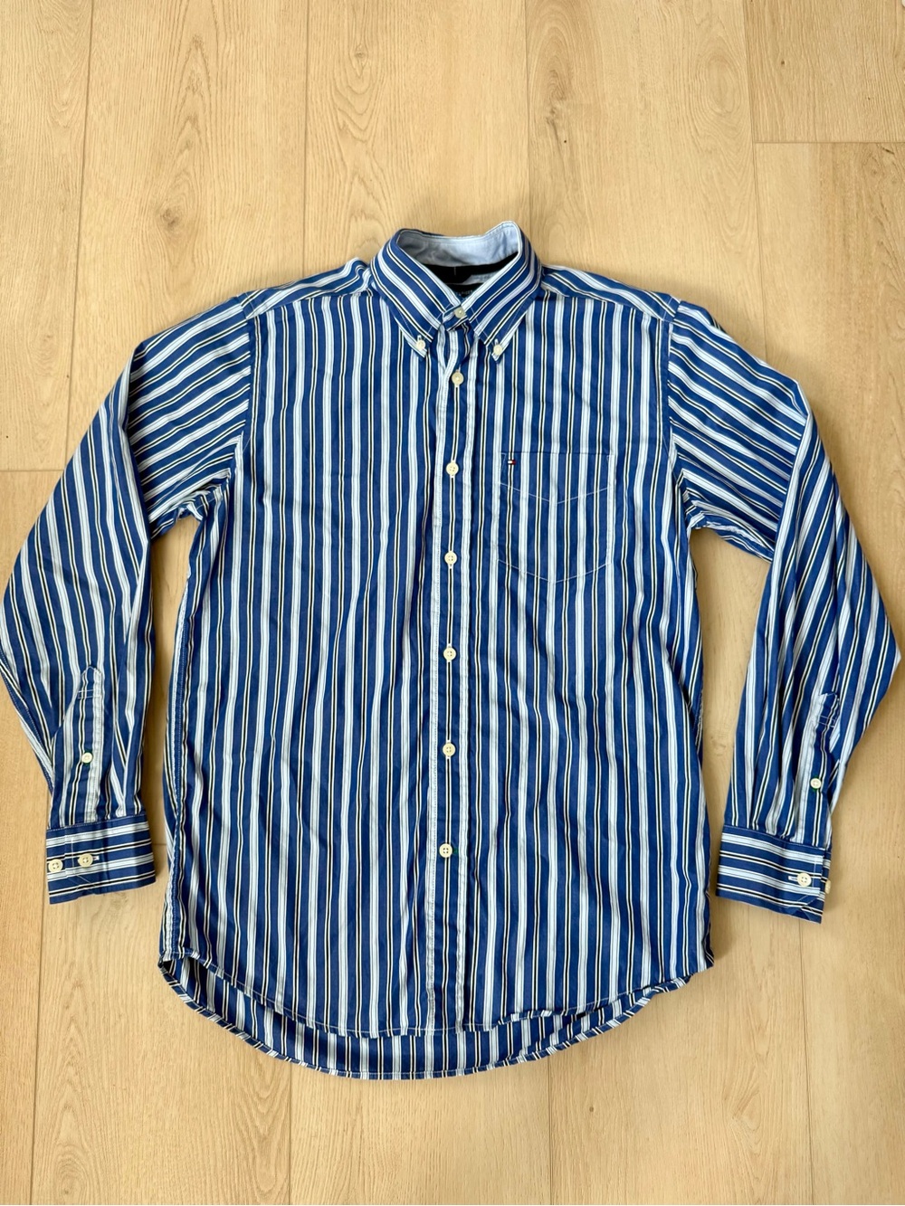 Tommy Hilfiger Blue White Striped Button-Down Men's Shirt S Preppy Classic Logo